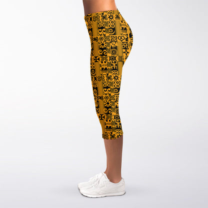 West African Adinkra Tribe Symbols Women's Capri Leggings