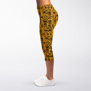 West African Adinkra Tribe Symbols Women's Capri Leggings