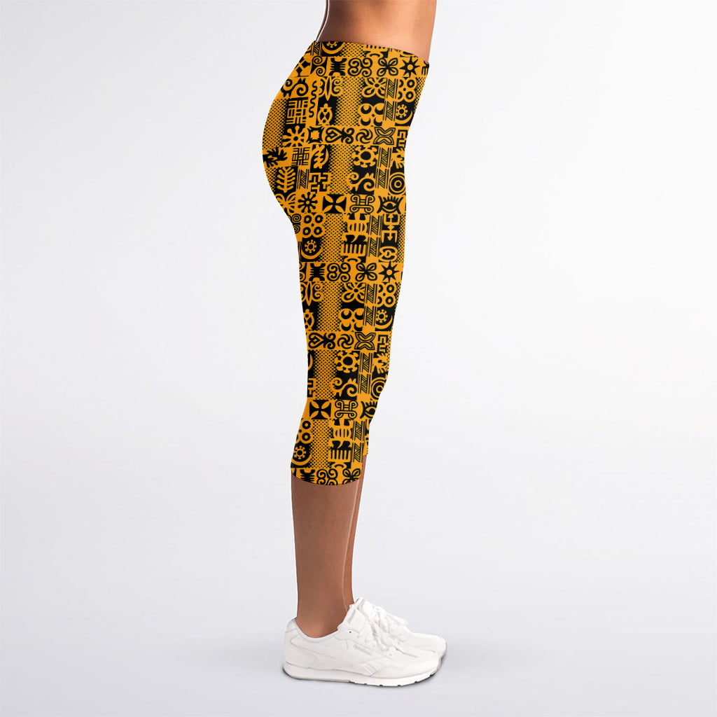 West African Adinkra Tribe Symbols Women's Capri Leggings