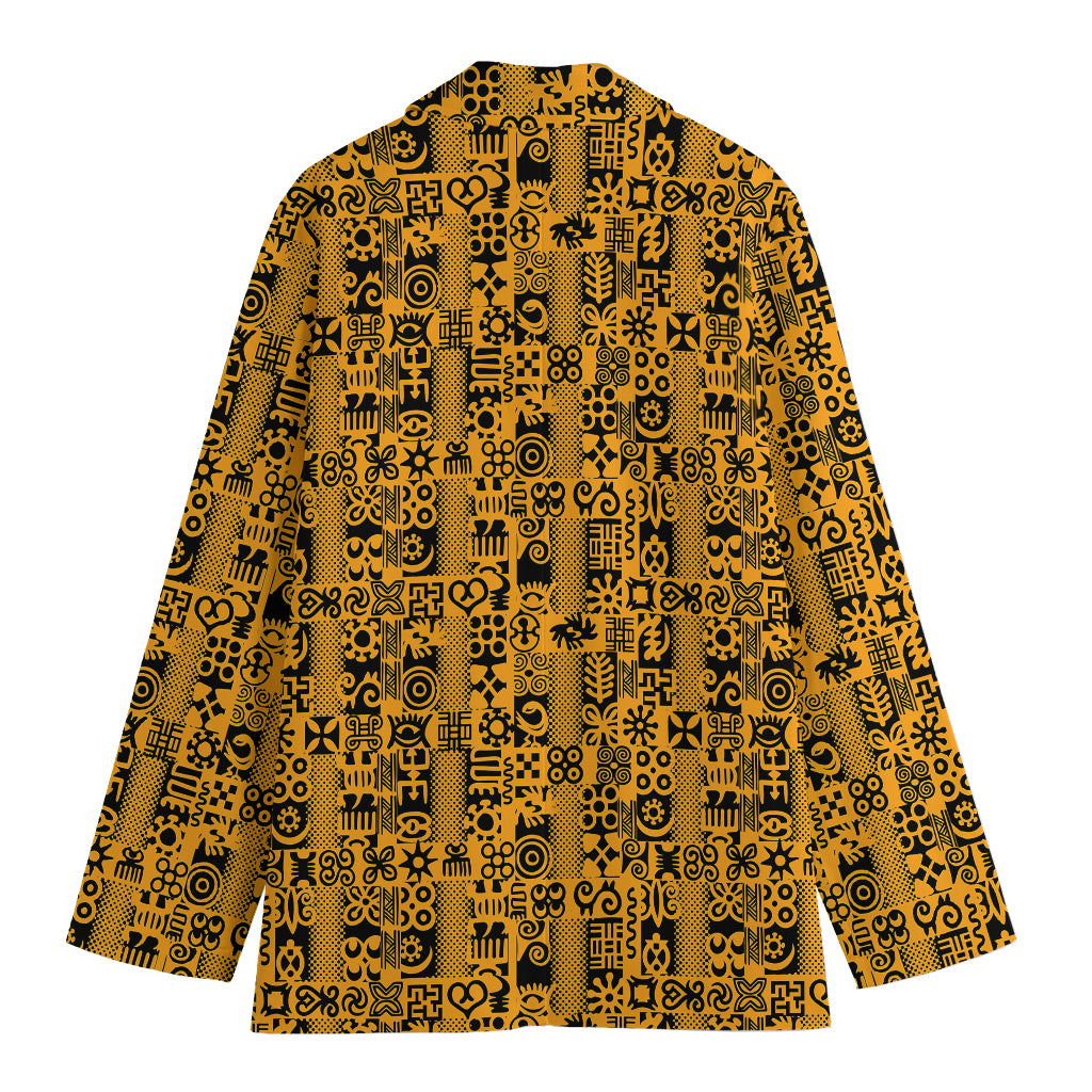 West African Adinkra Tribe Symbols Women's Cotton Blazer