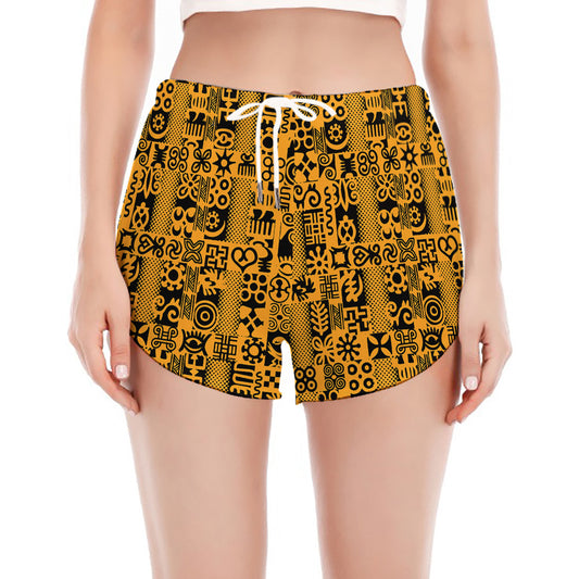 West African Adinkra Tribe Symbols Women's Split Running Shorts