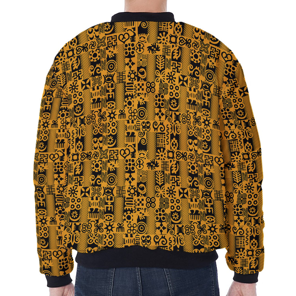 West African Adinkra Tribe Symbols Zip Sleeve Bomber Jacket