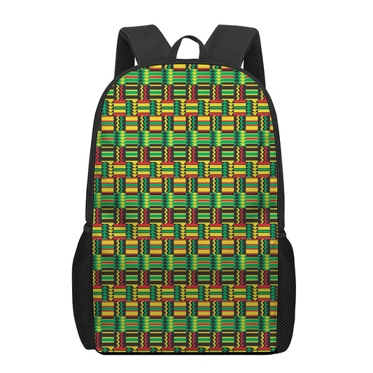 West African Kente Tribal Pattern Print 17 Inch Backpack