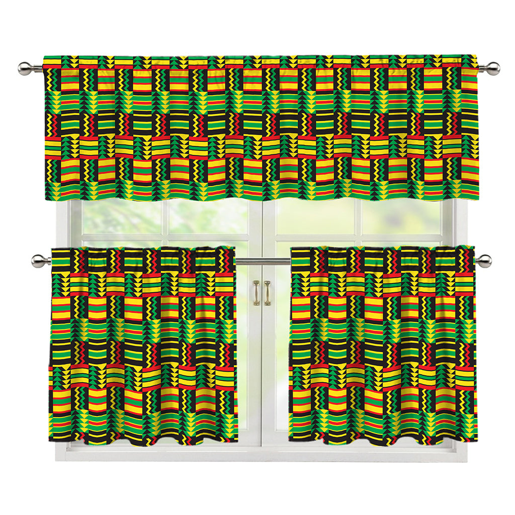 West African Kente Tribal Pattern Print 3 Piece Kitchen Curtains