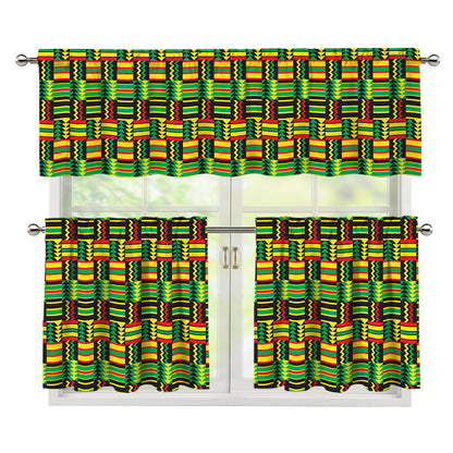 West African Kente Tribal Pattern Print 3 Piece Kitchen Curtains