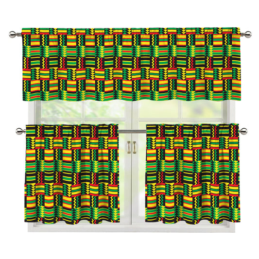 West African Kente Tribal Pattern Print 3 Piece Kitchen Curtains
