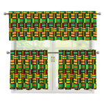 West African Kente Tribal Pattern Print 3 Piece Kitchen Curtains