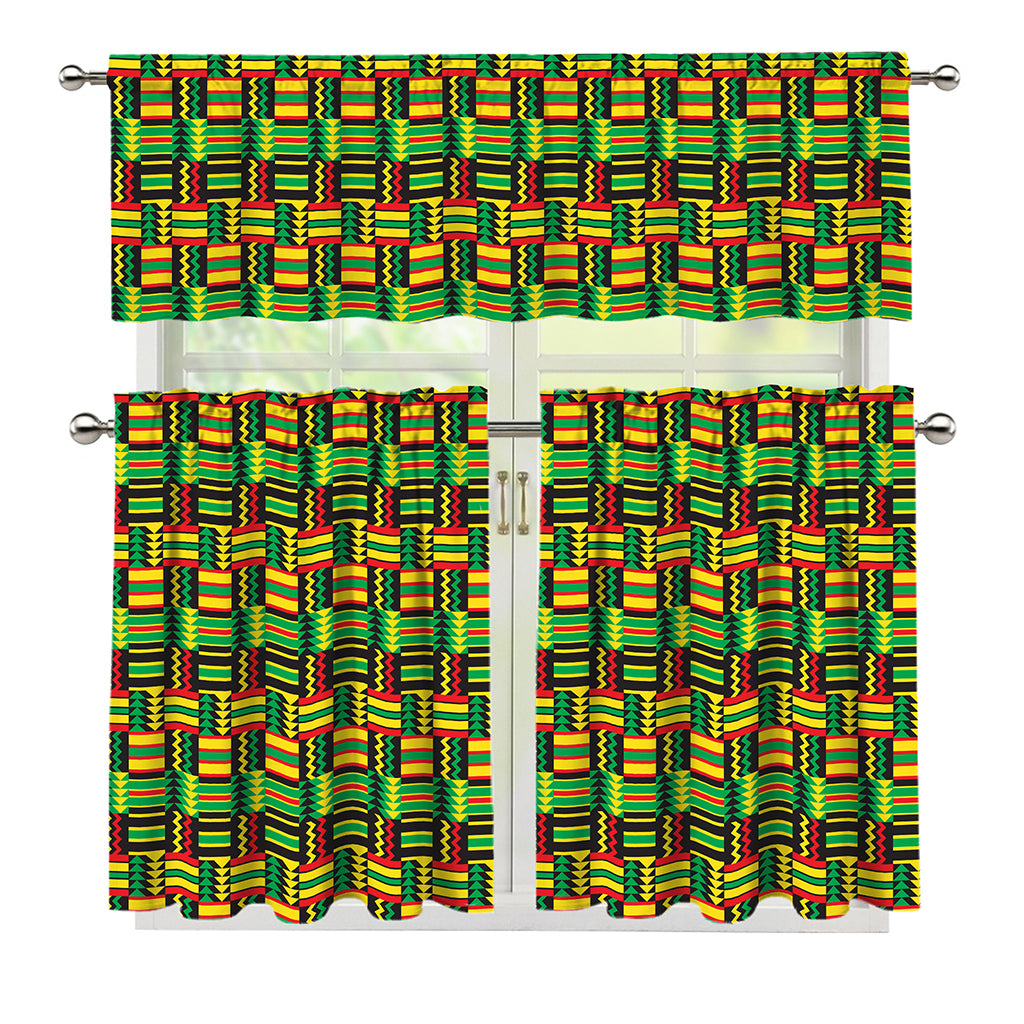 West African Kente Tribal Pattern Print 3 Piece Kitchen Curtains