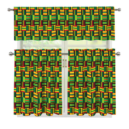 West African Kente Tribal Pattern Print 3 Piece Kitchen Curtains