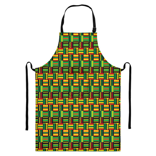 West African Kente Tribal Pattern Print Bib Apron With Pocket