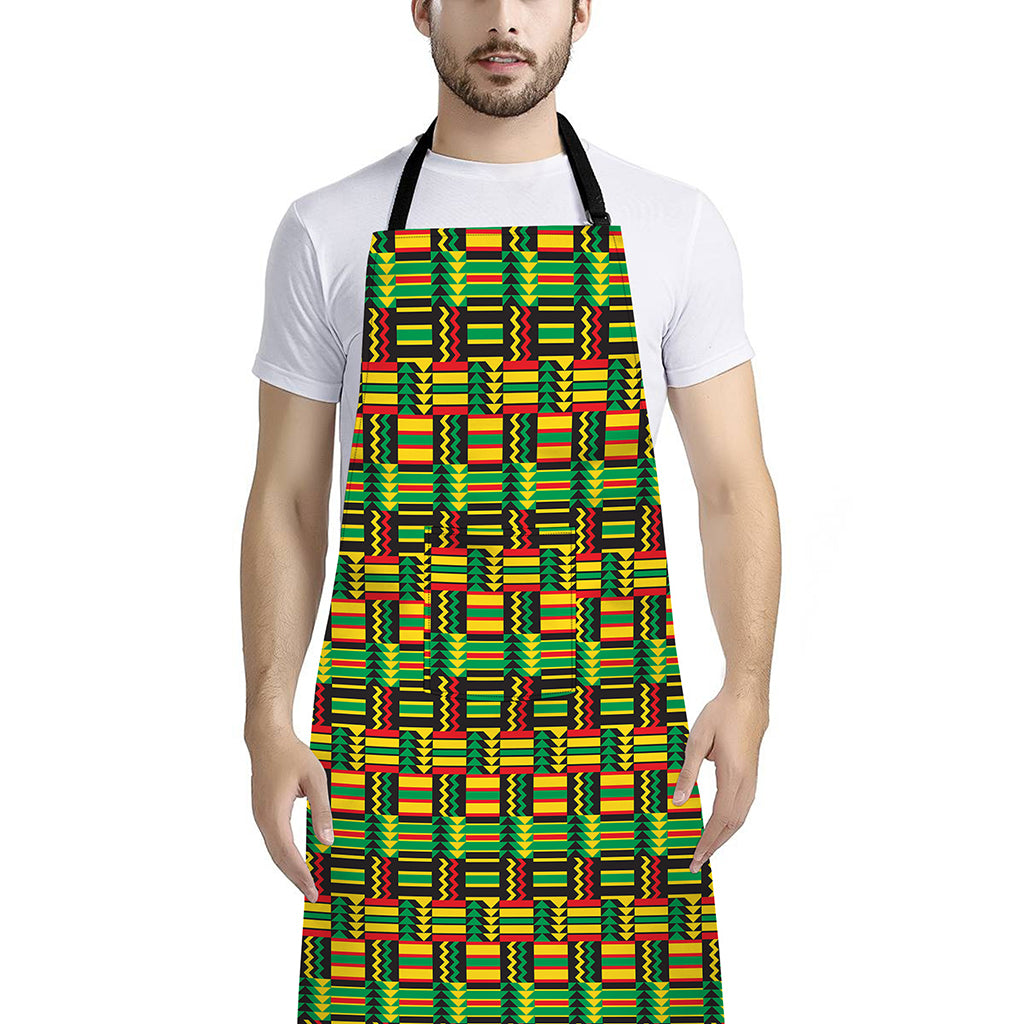 West African Kente Tribal Pattern Print Bib Apron With Pocket