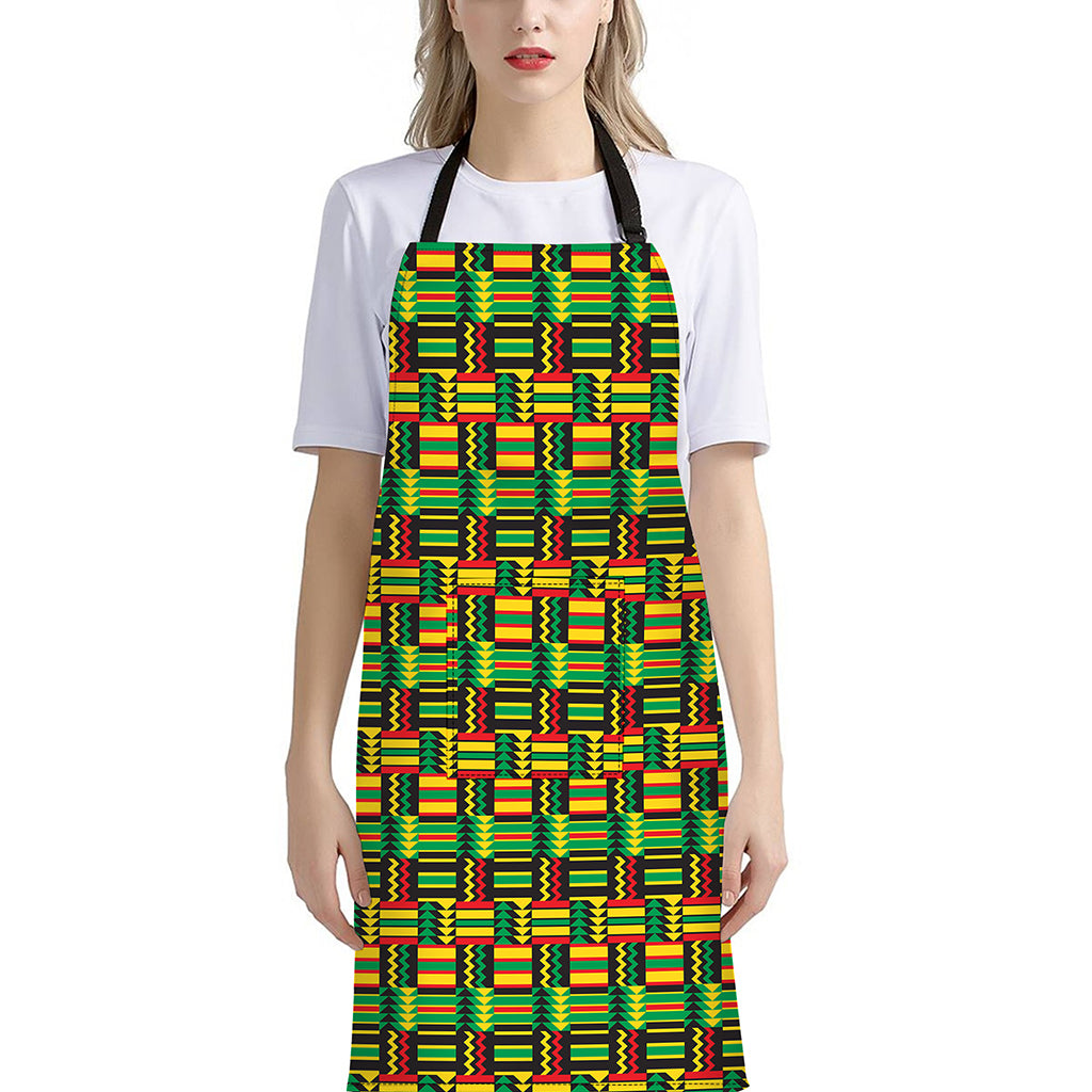 West African Kente Tribal Pattern Print Bib Apron With Pocket