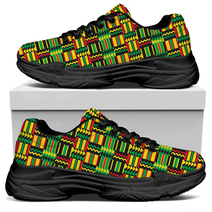 West African Kente Tribal Pattern Print Black Chunky Shoes