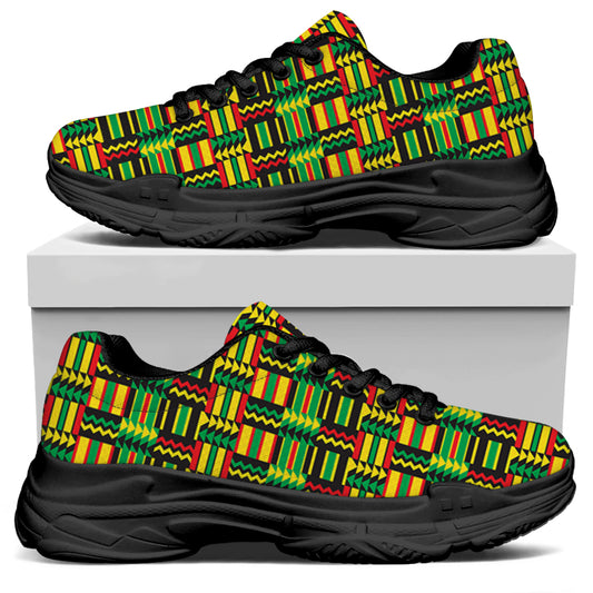 West African Kente Tribal Pattern Print Black Chunky Shoes