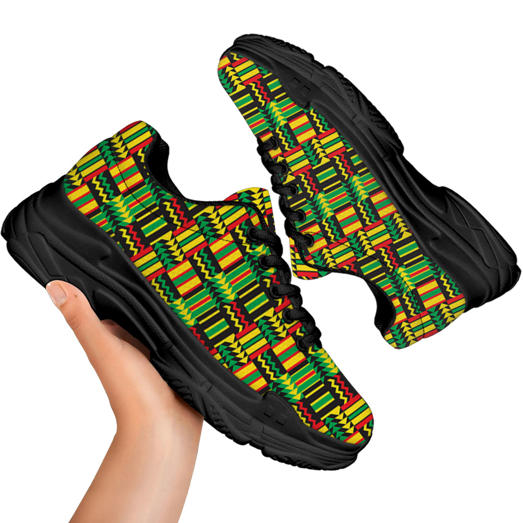 West African Kente Tribal Pattern Print Black Chunky Shoes