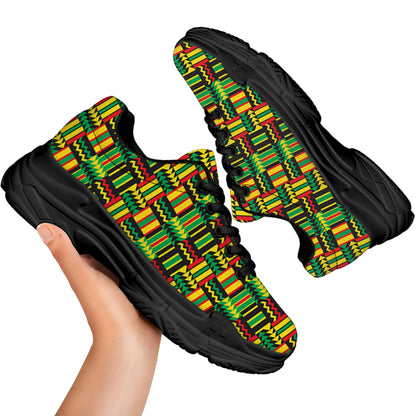West African Kente Tribal Pattern Print Black Chunky Shoes