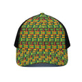 West African Kente Tribal Pattern Print Black Mesh Trucker Hat