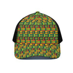 West African Kente Tribal Pattern Print Black Mesh Trucker Cap