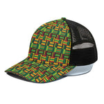 West African Kente Tribal Pattern Print Black Mesh Trucker Cap