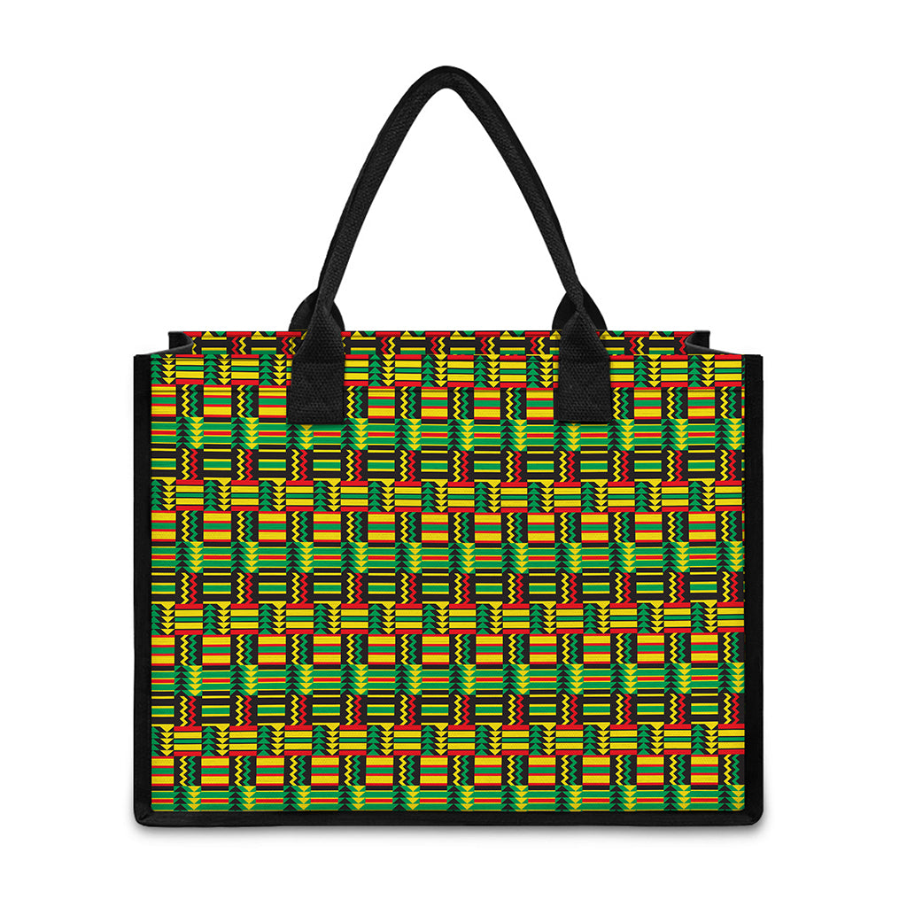 West African Kente Tribal Pattern Print Canvas Tote Bag