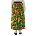 West African Kente Tribal Pattern Print Chiffon Maxi Skirt
