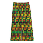West African Kente Tribal Pattern Print Cotton Front Slit Maxi Skirt