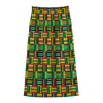 West African Kente Tribal Pattern Print Cotton Front Slit Maxi Skirt