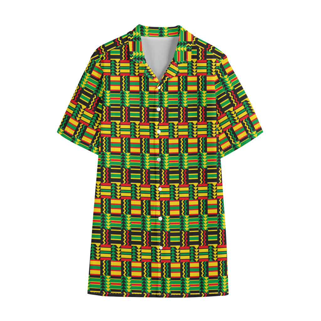 West African Kente Tribal Pattern Print Cotton Hawaiian Shirt