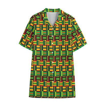 West African Kente Tribal Pattern Print Cotton Hawaiian Shirt