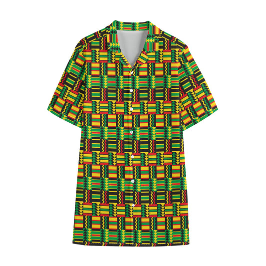 West African Kente Tribal Pattern Print Cotton Hawaiian Shirt
