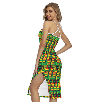 West African Kente Tribal Pattern Print Cross Back Cami Dress