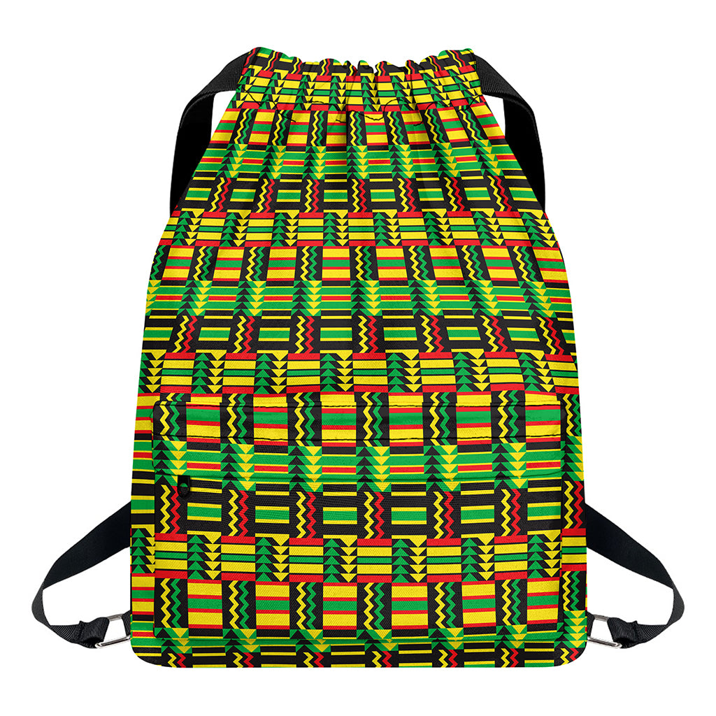 West African Kente Tribal Pattern Print Drawstring Backpack