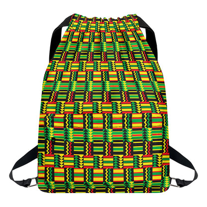 West African Kente Tribal Pattern Print Drawstring Backpack