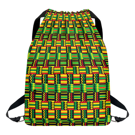 West African Kente Tribal Pattern Print Drawstring Backpack