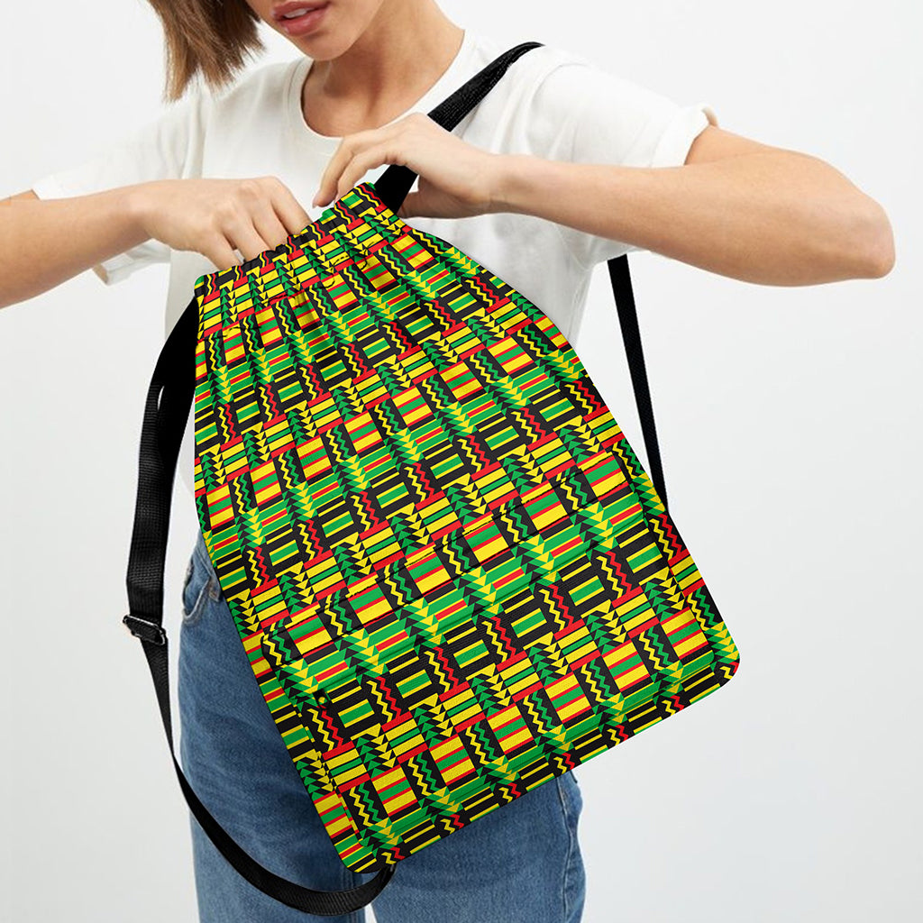 West African Kente Tribal Pattern Print Drawstring Backpack