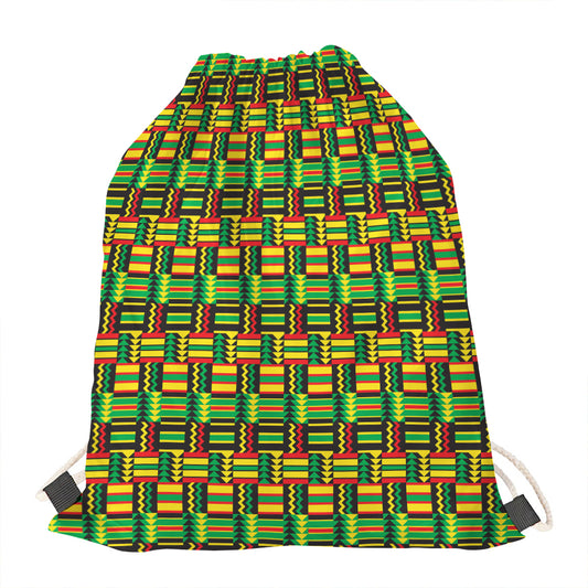 West African Kente Tribal Pattern Print Drawstring Bag