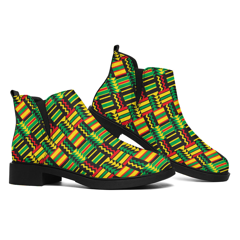 West African Kente Tribal Pattern Print Flat Ankle Boots
