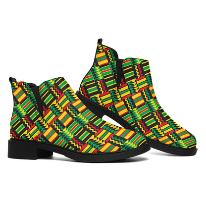 West African Kente Tribal Pattern Print Flat Ankle Boots