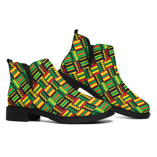 West African Kente Tribal Pattern Print Flat Ankle Boots