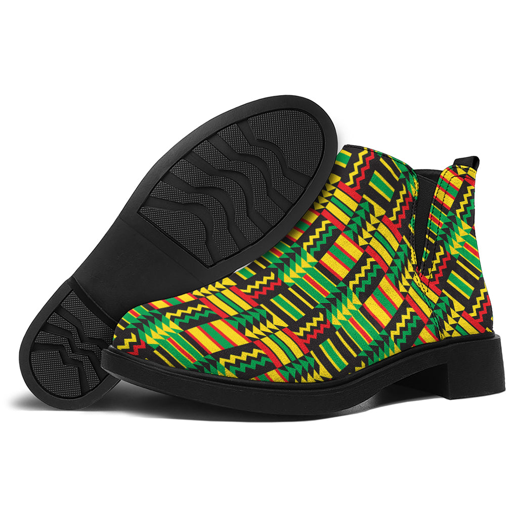 West African Kente Tribal Pattern Print Flat Ankle Boots