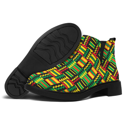 West African Kente Tribal Pattern Print Flat Ankle Boots