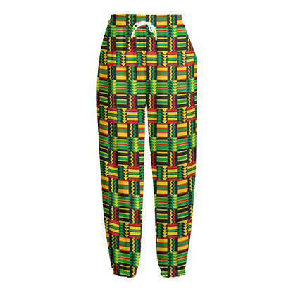 West African Kente Tribal Pattern Print Fleece Lined Knit Pants