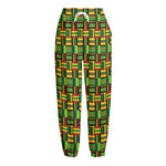 West African Kente Tribal Pattern Print Fleece Lined Knit Pants