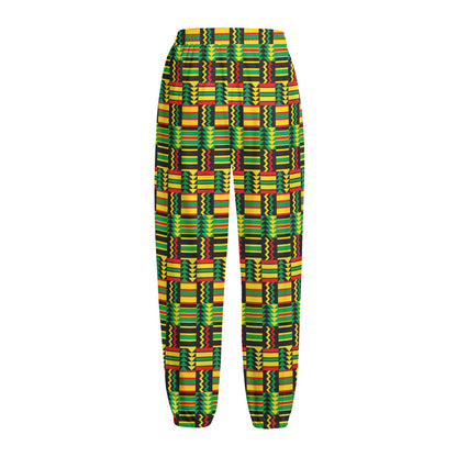 West African Kente Tribal Pattern Print Fleece Lined Knit Pants