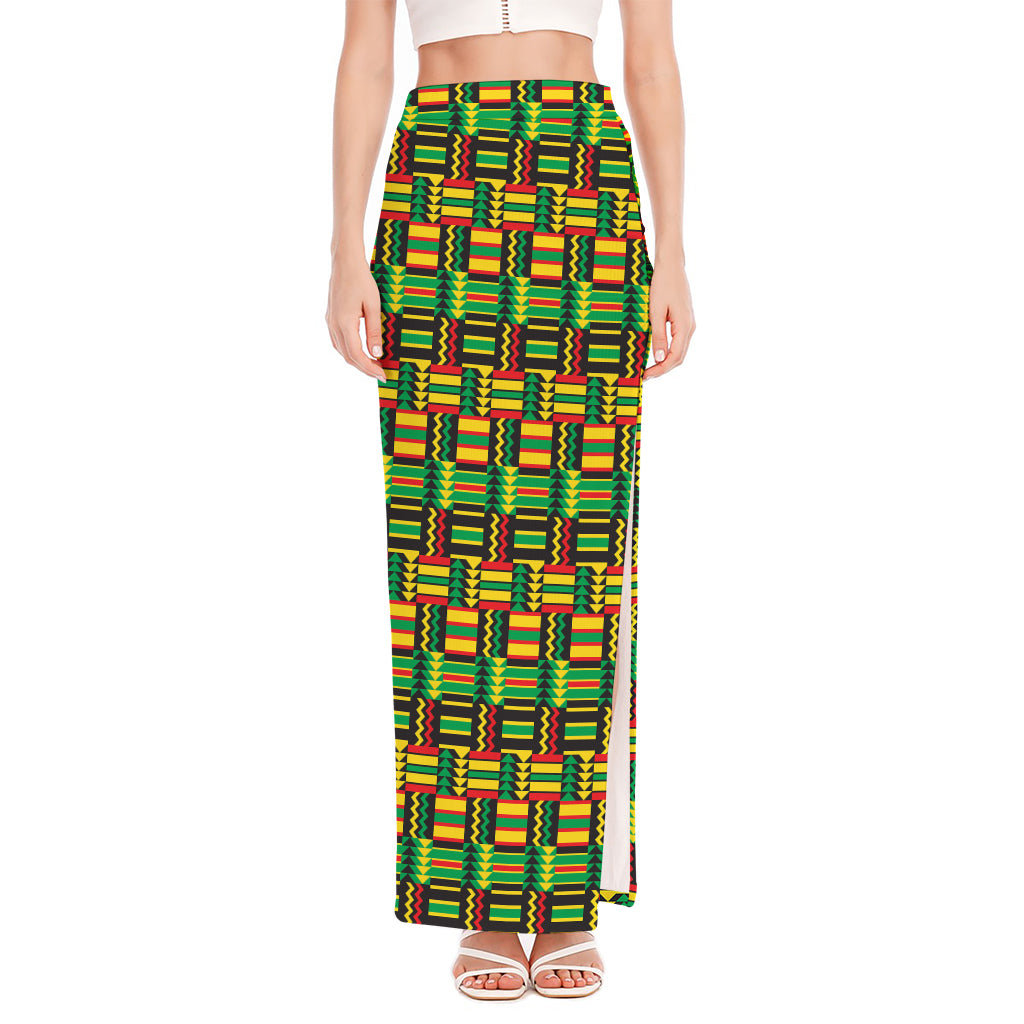West African Kente Tribal Pattern Print High Slit Maxi Skirt