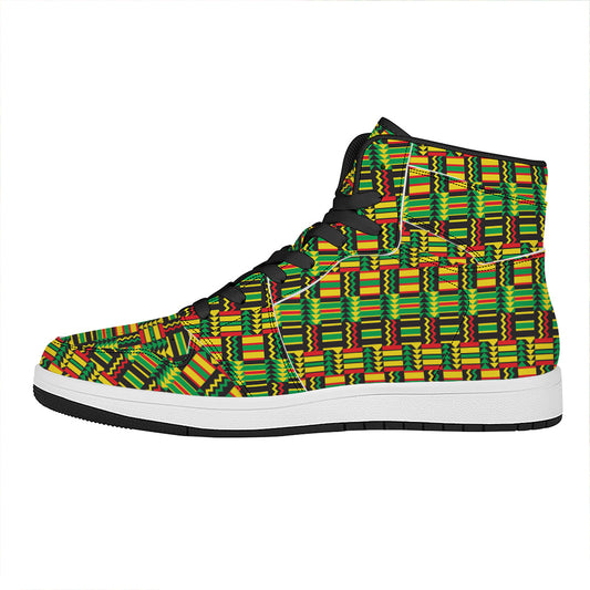 West African Kente Tribal Pattern Print High Top Leather Sneakers