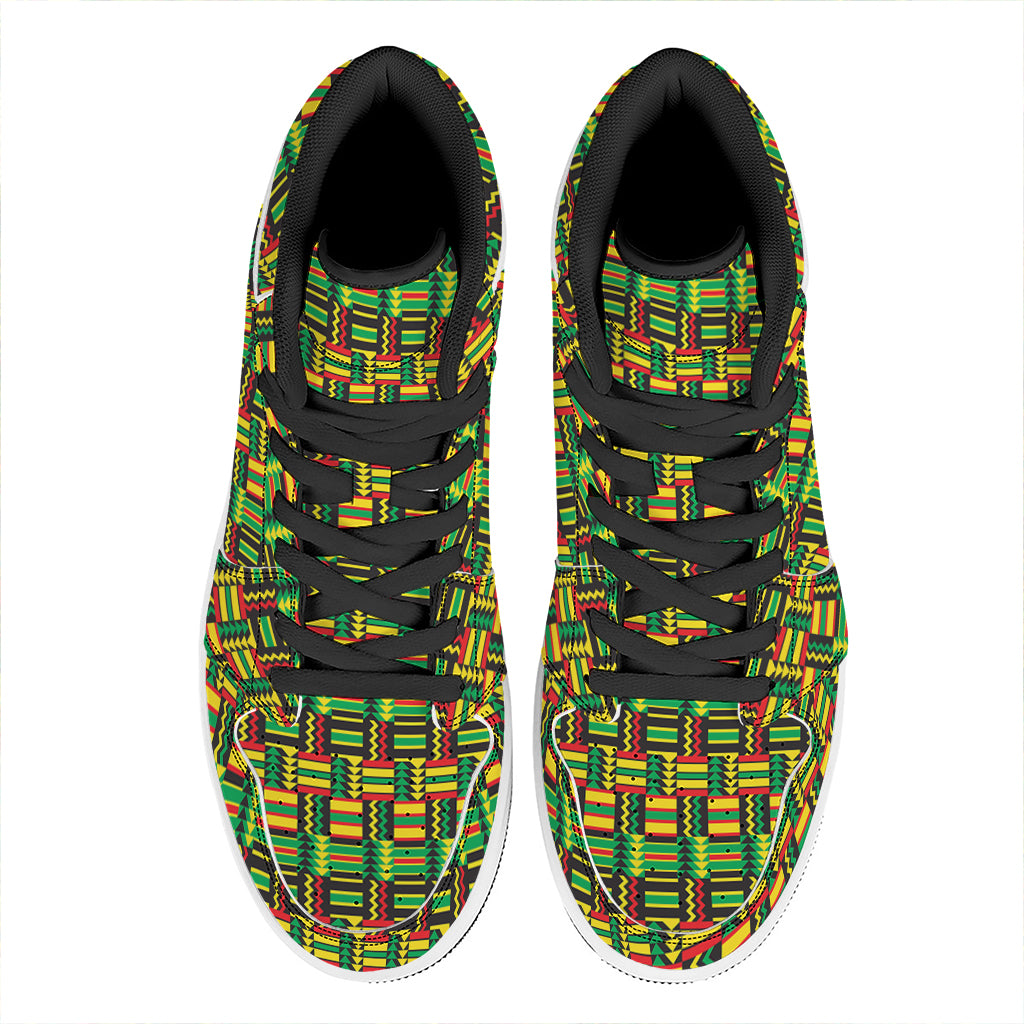 West African Kente Tribal Pattern Print High Top Leather Sneakers