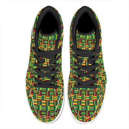 West African Kente Tribal Pattern Print High Top Leather Sneakers