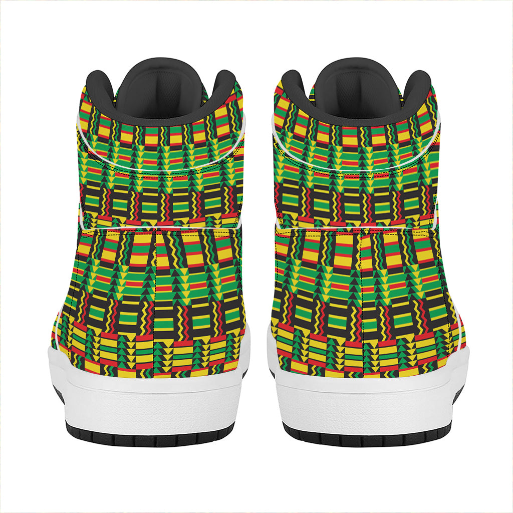 West African Kente Tribal Pattern Print High Top Leather Sneakers