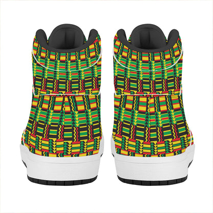 West African Kente Tribal Pattern Print High Top Leather Sneakers